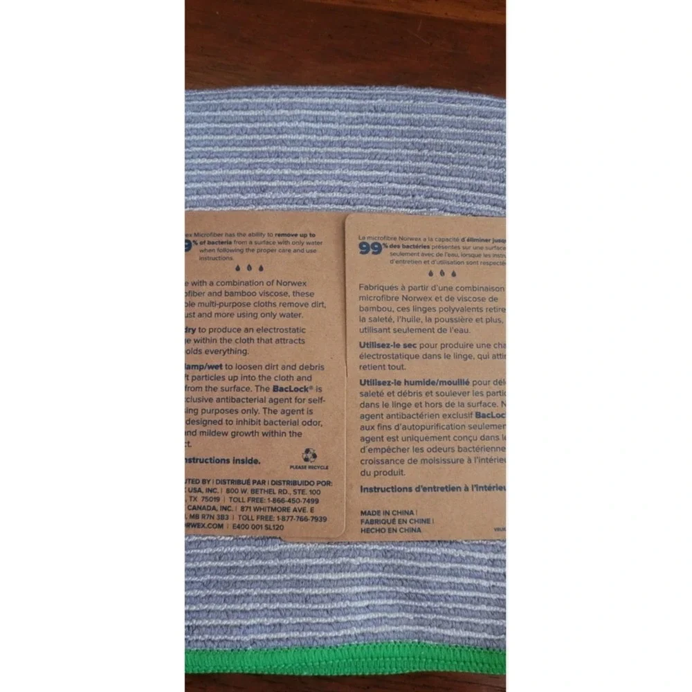 Norwex Multi-Purpose Bamboo Envirocloth Microfiber Cloth Graphite Green Trim